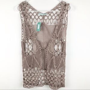 Maurice’s Taupe Crochet Boho Festival Vest NEW